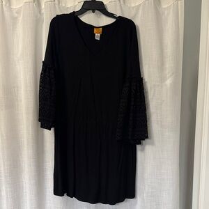 Ruby Red Black Dress with Lace Sleeves size XL